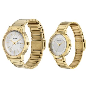 Sonata Quartz Analog White Dial Metal Strap Watch for Couple
