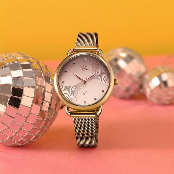 Vyb Classiqu By Fastrack Quartz Analog Rose Gold Dial Rose Gold Stainless  Steel Strap Watch For Girls