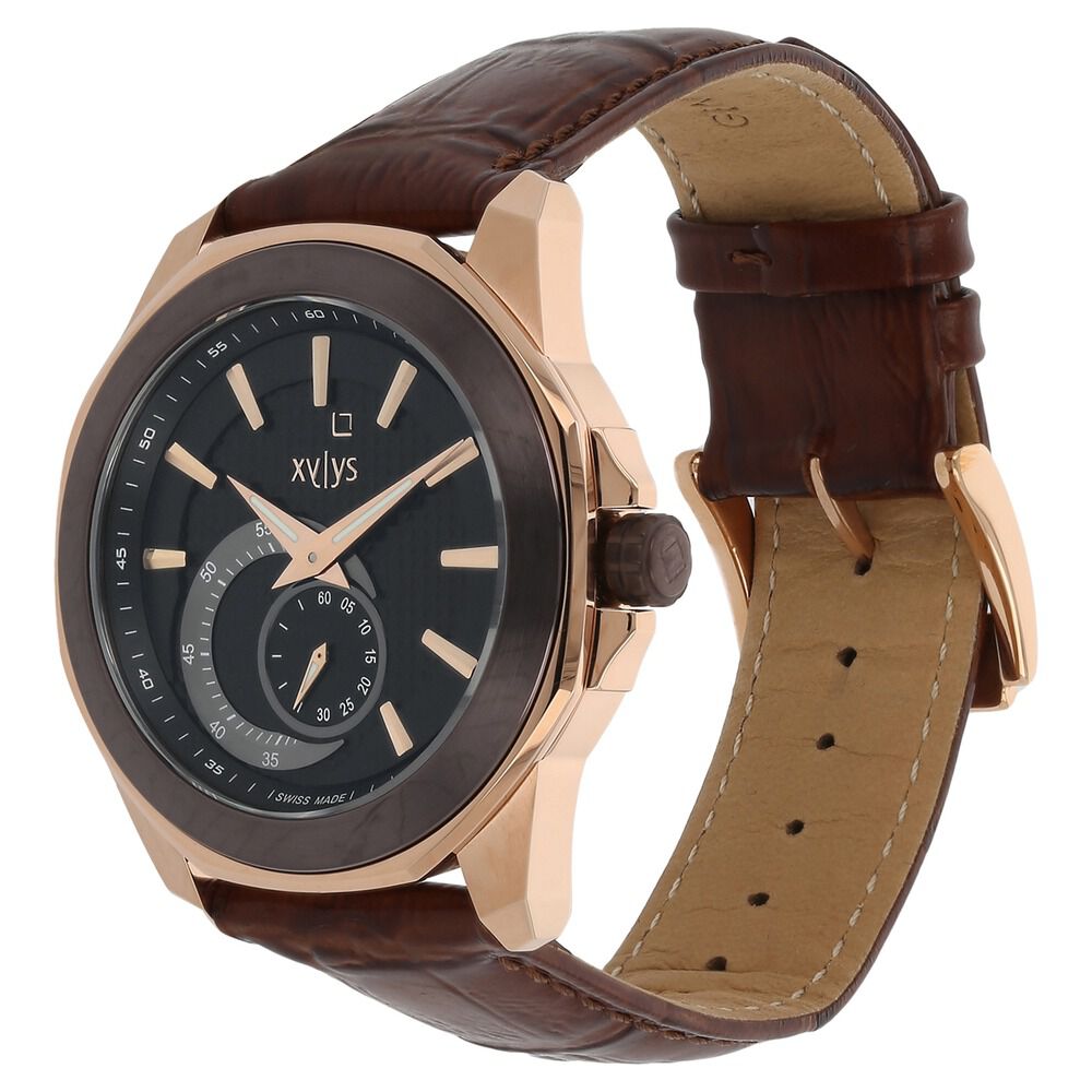 Buy Online Xylys Swiss Analog Bicolour Leather Strap and Black