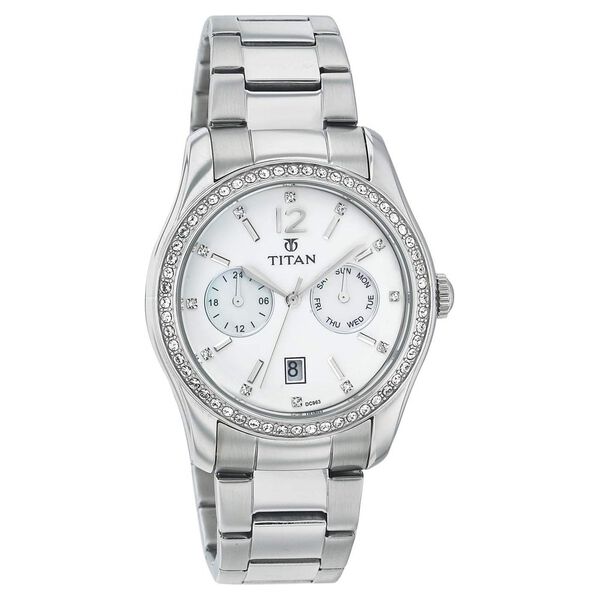 Titan Quartz Analog White Dial Stainless Steel Strap Watch for Women - image number 0