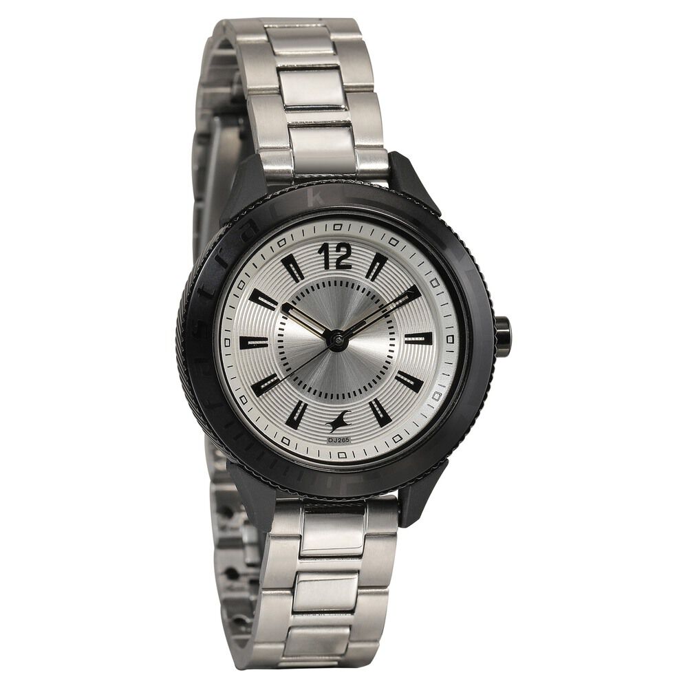 Buy Online Fastrack Varsity Quartz Analog Silver Dial Stainless Steel Strap Watch for Girls 6176km14 p Titan