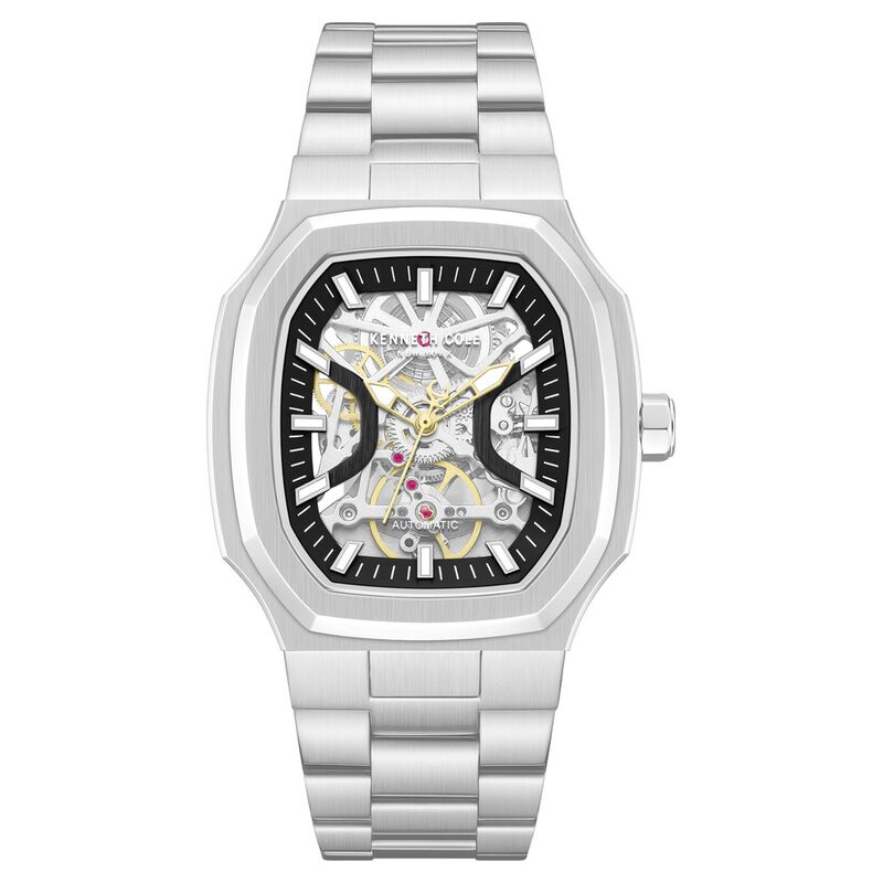 Kenneth Cole Automatic Black Dial Silver Stainless Steel Strap Watch For Men