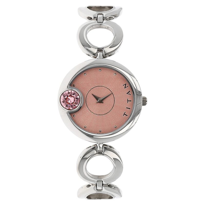 Titan Quartz Analog Pink Dial Metal Strap Watch for Women