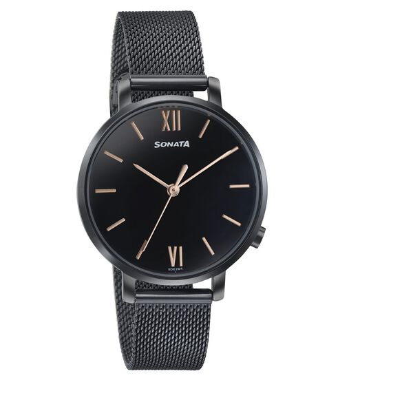 Sonata Elegent Essentials Quartz Analog Black Dial Stainless Steel Strap Watch For Women - image number 1