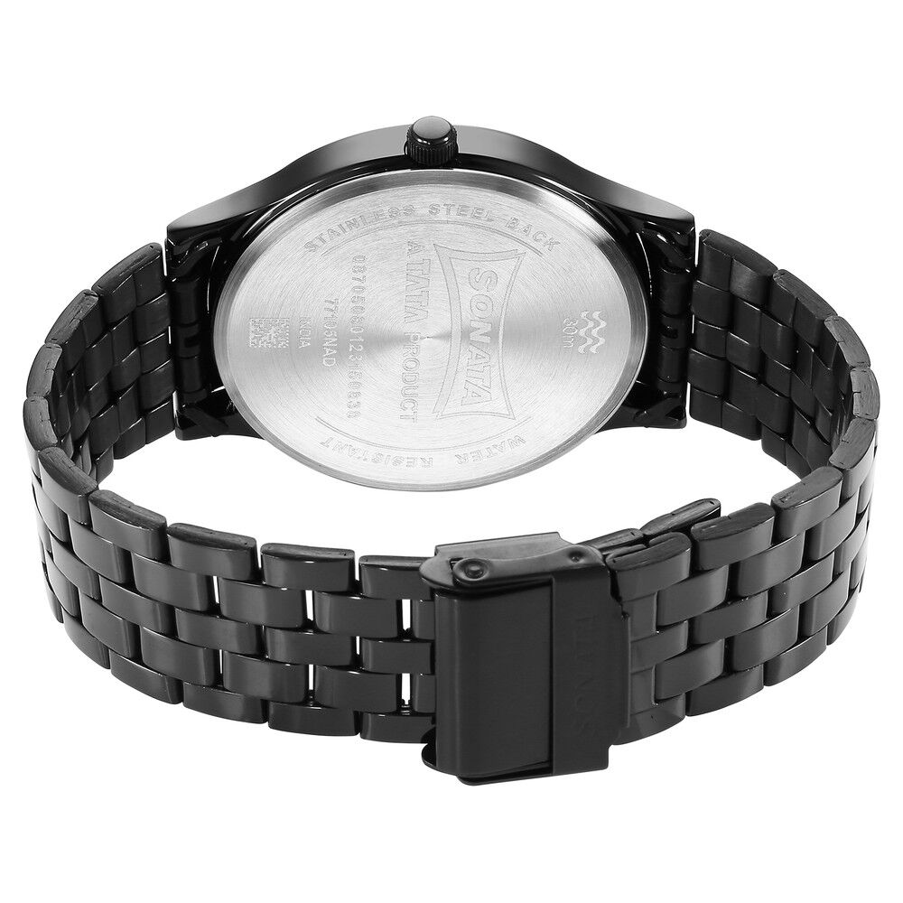 Buy Online Sonata Quartz Analog with Date Black Dial Watch for Men ns77105nm01 Titan