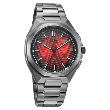 Vyb Quest By Fastrack Quartz Analog Red Dial Grey Stainless Steel Strap Watch For Guys
