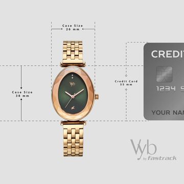 Vyb Prodigy By Fastrack Quartz Analog Green Dial Rose Gold Stainless Steel Strap Watch For Girls