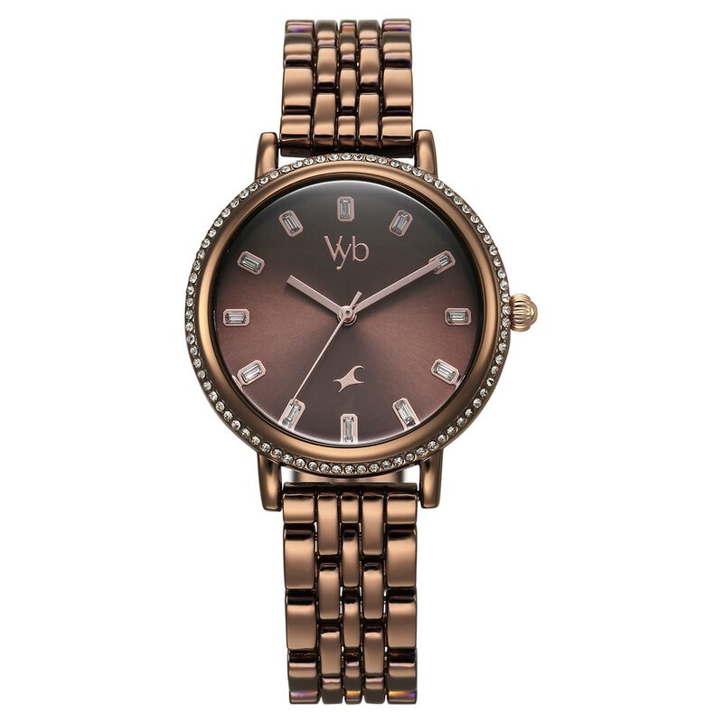 Fastrack Vyb Enigma Quartz Analog Brown Dial Brown Metal Strap Watch For Women