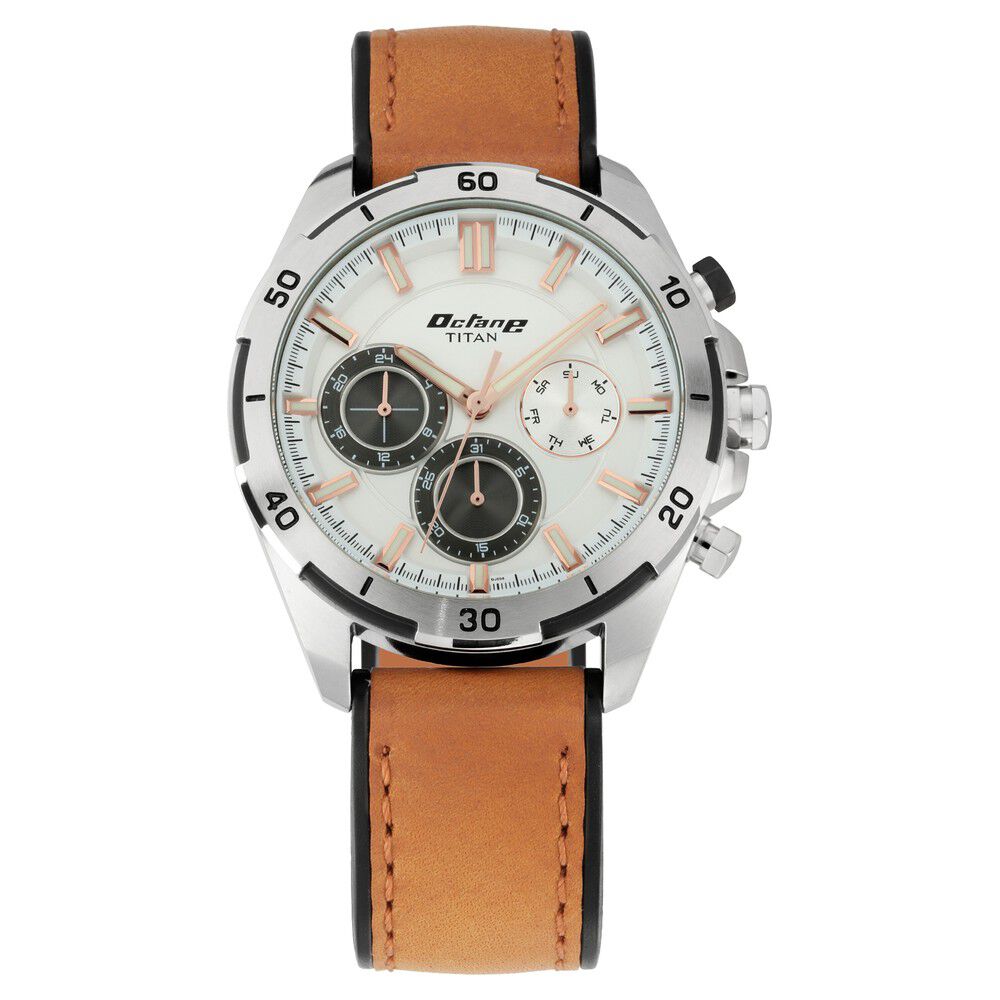 Buy Online Titan Octane Hyper Lume White Dial Quartz Multifunction Leather Strap watch for Men 90114kp02 p Titan