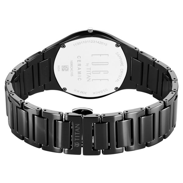 Titan Edge Ceramic Quartz in Glossy Black with Diamonds and Black Dial Watch for Men - image number 4