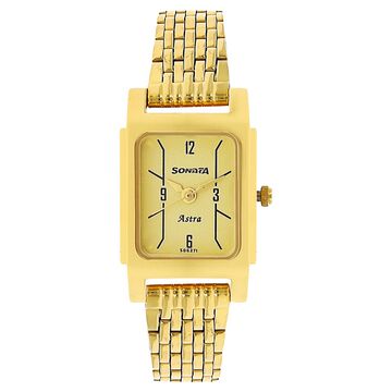 Sonata Quartz Analog Champagne Dial Stainless Steel Strap Watch for Women