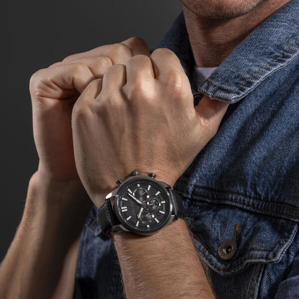 Police Quartz Multifunction Black Dial Black Leather Strap Watch For Men - image number 4