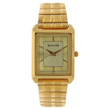 Sonata Quartz Analog Champagne Dial Metal Strap Watch for Men