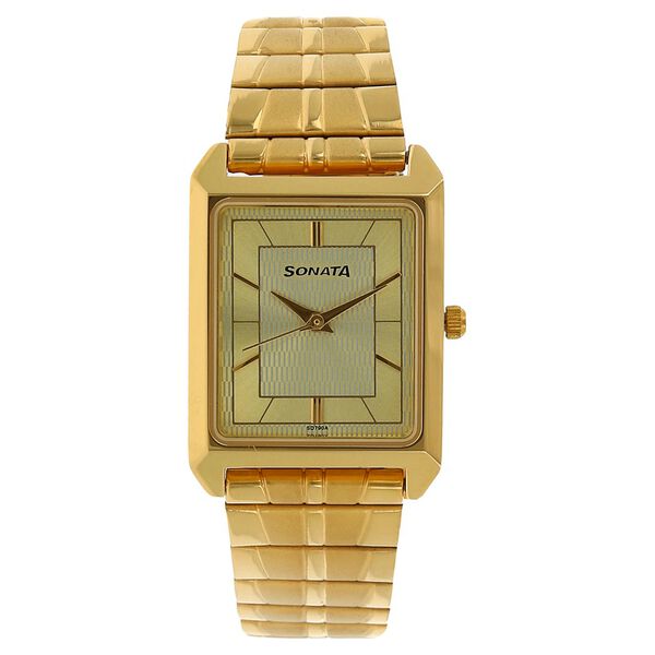 Sonata Quartz Analog Champagne Dial Metal Strap Watch for Men - image number 0