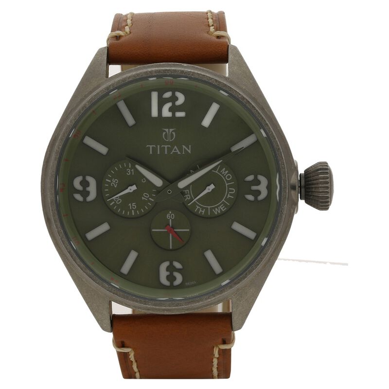 Titan Analog Green Dial Date Leather Strap watch for Men