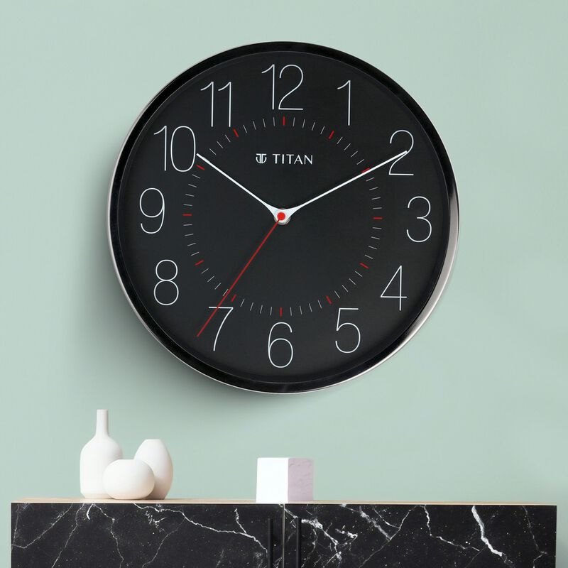 Titan Metallic Black Wall Clock with Slim Hands - 30 cm x 30 cm (Medium)