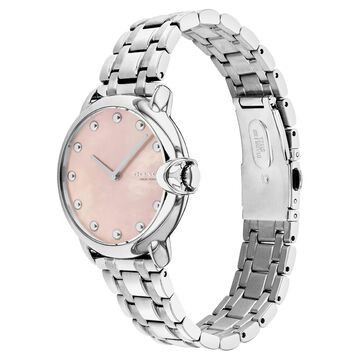 Coach Quartz Analog Pink Round Dial Silver Stainless Steel Strap Watch For Women