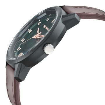 Sonata Quartz Analog Green Dial Leather Strap Watch for Men