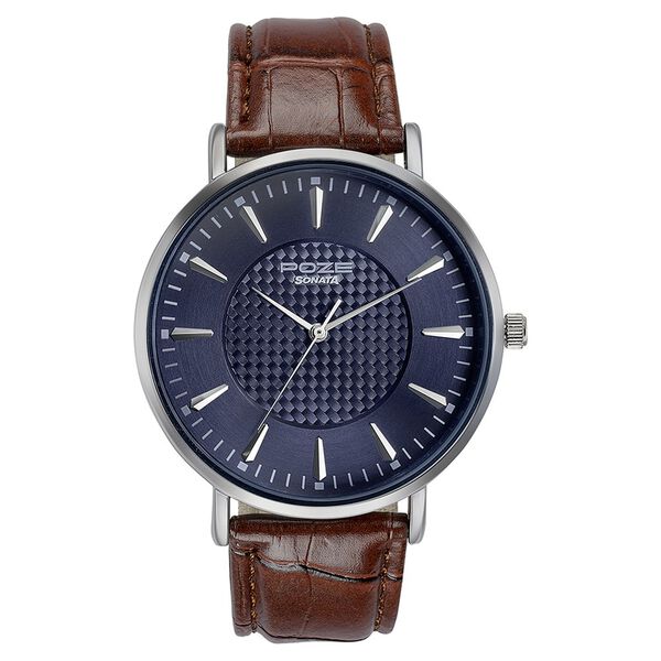 Sonata Poze Quartz Analog Blue Dial Leather Strap Watch for Men - image number 1