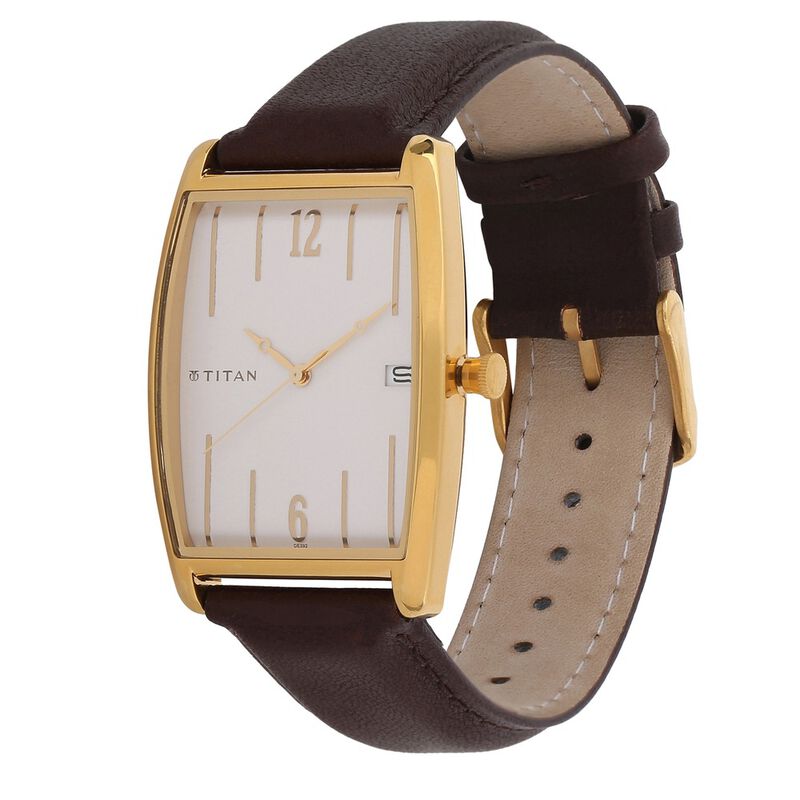 Titan Quartz Analog with Date White Dial Leather Strap Watch for Men - image number 1