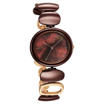 Titan Raga Ceramics Quartz Analog Brown Mother of pearl Dial Metal & Ceramic Strap Strap Watch For Women
