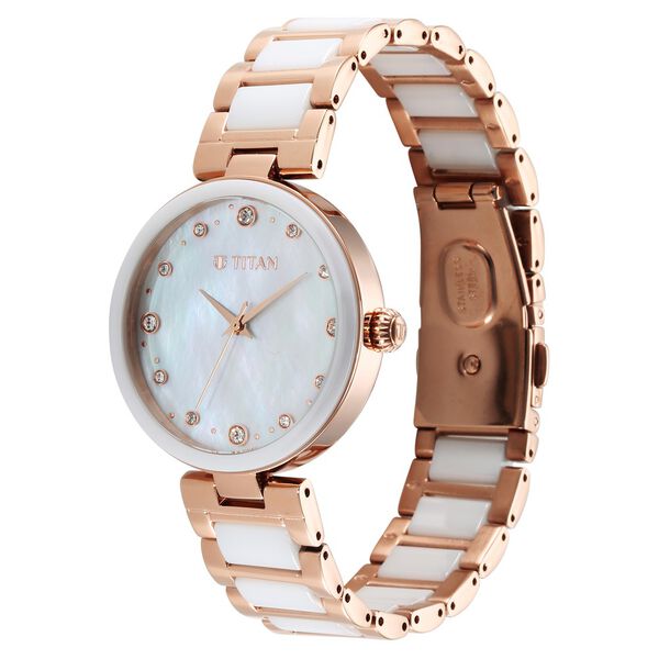 Titan Purple Ceramics Mother Of Pearl Dial Analog Steel and Ceramic Strap watch for Women - image number 2