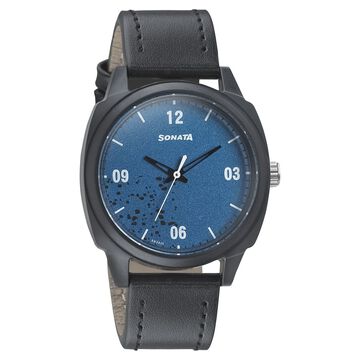Sonata Quartz Analog Blue Dial Leather Strap Watch for Men