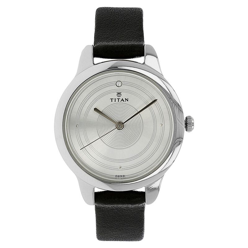 Titan Quartz Analog Silver Dial Leather Strap Watch for Women