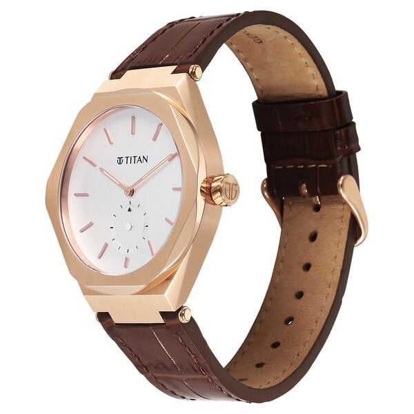 Titan Contour Analog with Small Second and White Dial Brown Leather Strap Watch for Men - image number 4