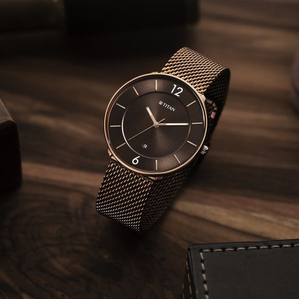 Titan Neo Splash Quartz Analog with Date Brown Dial Stainless Steel Strap Watch for Men - image number 2