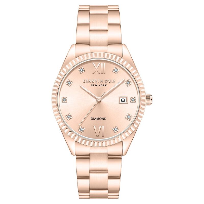 Kenneth Cole Quartz Analog with Date Rose Gold Dial Stainless Steel Strap Watch For Women