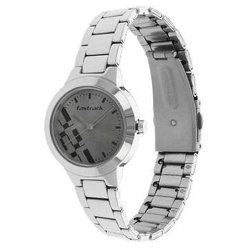 Fastrack Checkmate Quartz Analog Grey Dial Stainless Steel Strap Watch for Girls