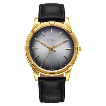 Titan Karishma Festive Analog with Silver Dial Black Leather Strap Watch for Men