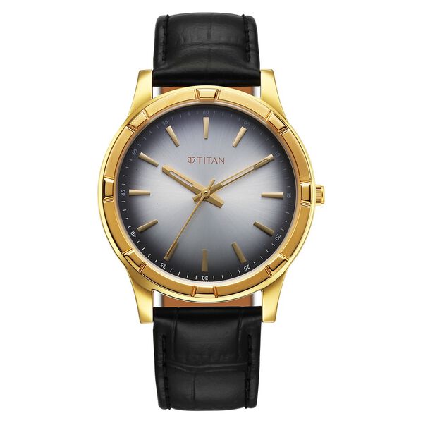 Titan Karishma Festive Analog with Silver Dial Black Leather Strap Watch for Men - image number 1