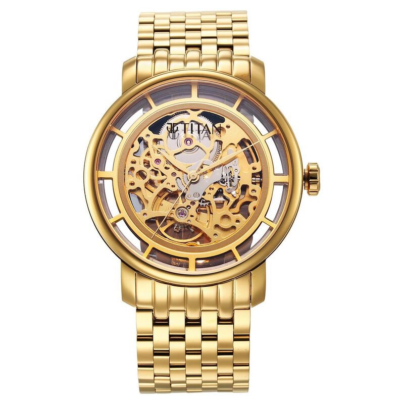 Titan Mechanical Slimline Golden Dial Mechanical Stainless Steel Strap watch for Men - image number 2