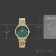Titan Purple Prestige Quartz Analog with Date Green Dial Golden Stainless Steel Strap Watch For Women - image number 3