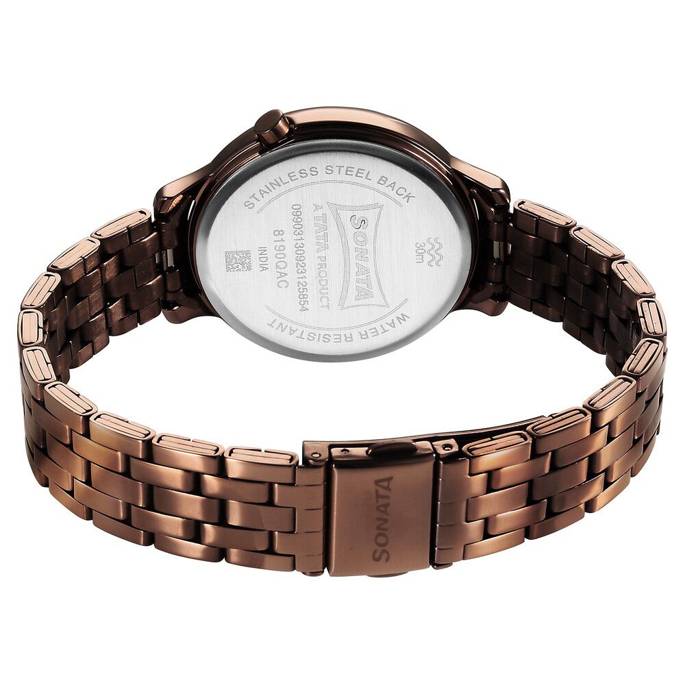 Buy Online Sonata Unveil Quartz Analog Brown Dial Metal Strap Watch for Women 8190qm02 Titan