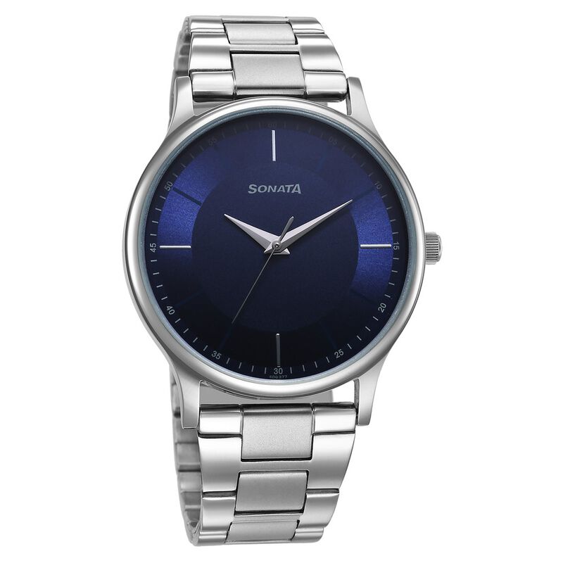 Sonata Aspire Quartz Analog Blue Dial Stainless Steel Strap Watch for Men