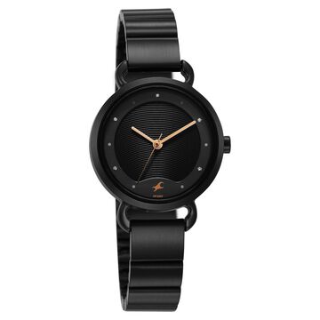 Fastrack Pulse Quartz Analog Black Dial Black Stainless Steel Strap Watch For Girls