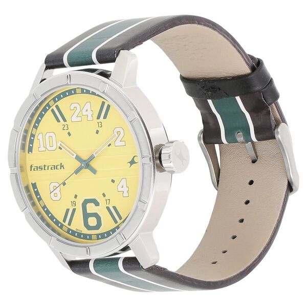 Fastrack Varsity Quartz Analog Yellow Dial Leather Strap Watch for Guys - image number 1