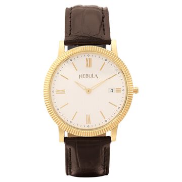 Titan Nebula Vintage 18k Gold Analog Leather Strap Watch for Men