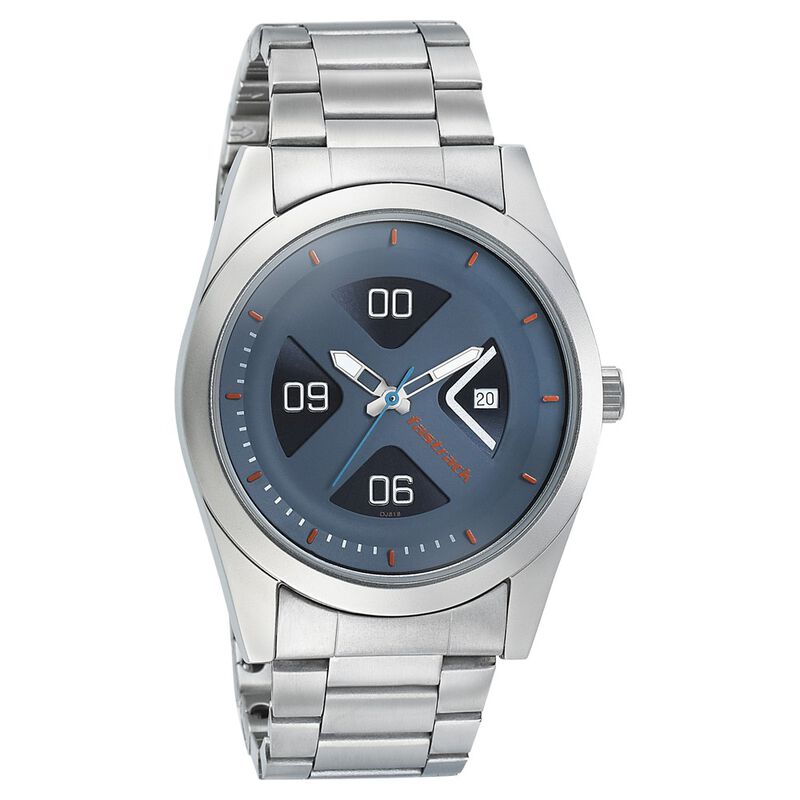 Fastrack Go Skate Quartz Analog with Date Blue Dial Stainless Steel Strap Watch for Guys