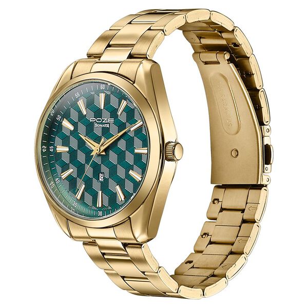 Sonata Poze Quartz Analog Two Toned Dial Golden Colour Stainless Steel Strap Watch For Men - image number 4
