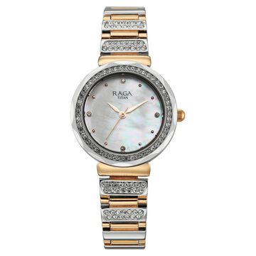Titan Raga Spotlight Quartz Analog Mother of Pearl Dial Two Toned Metal Strap Watch For Women