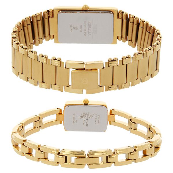 Titan Quartz Analog with Date Champagne Dial Stainless Steel Strap Watch for Couple - image number 3