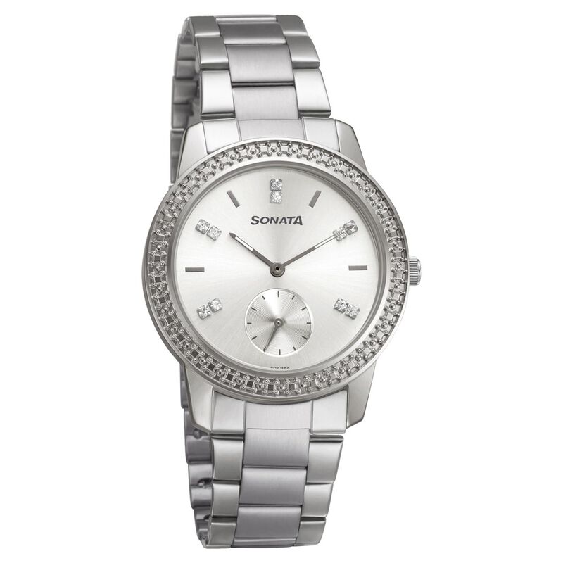 Sonata Multifunctions Silver Dial Women Watch With Metal Strap