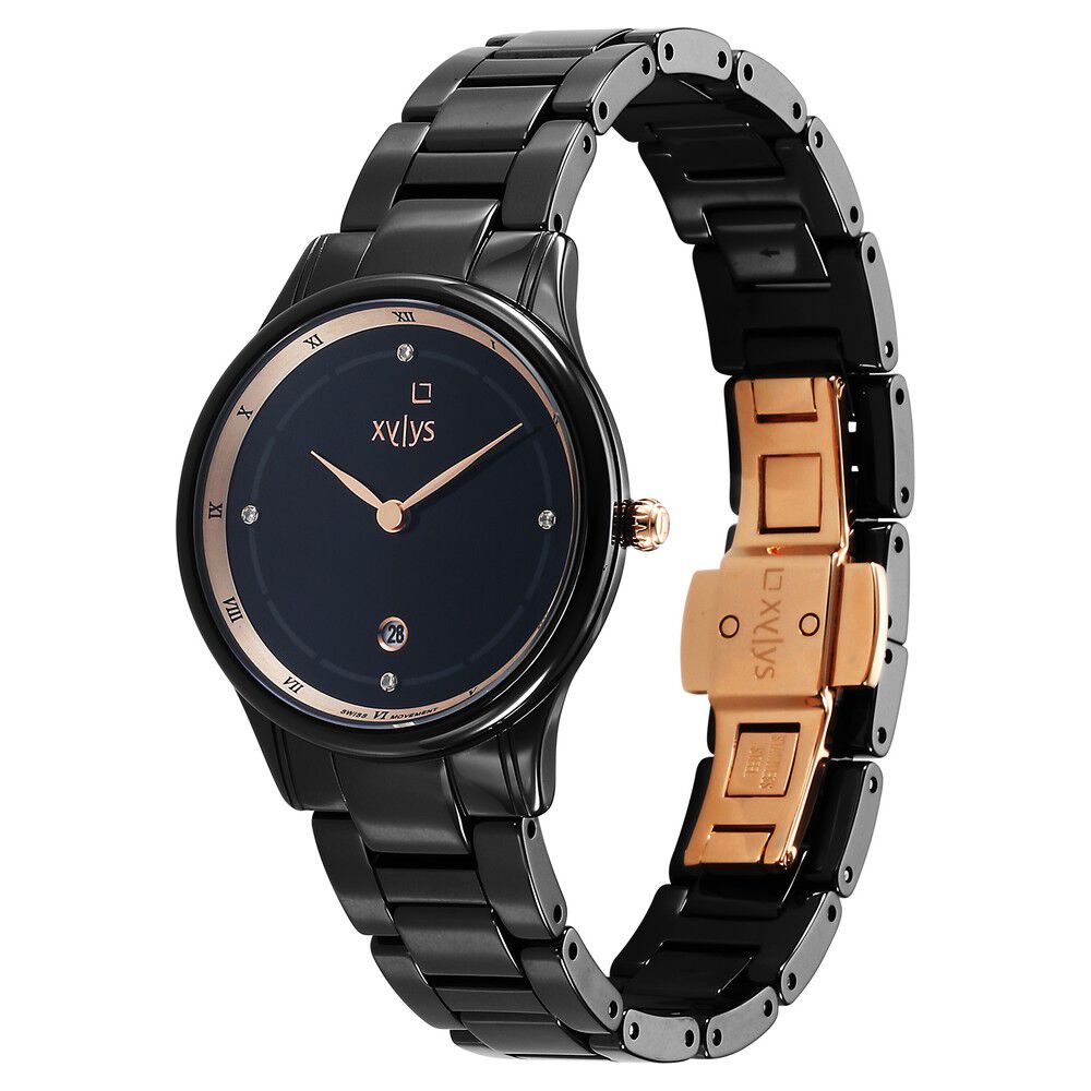 Xylys Black Dial Ceramic Strap Watch for Women