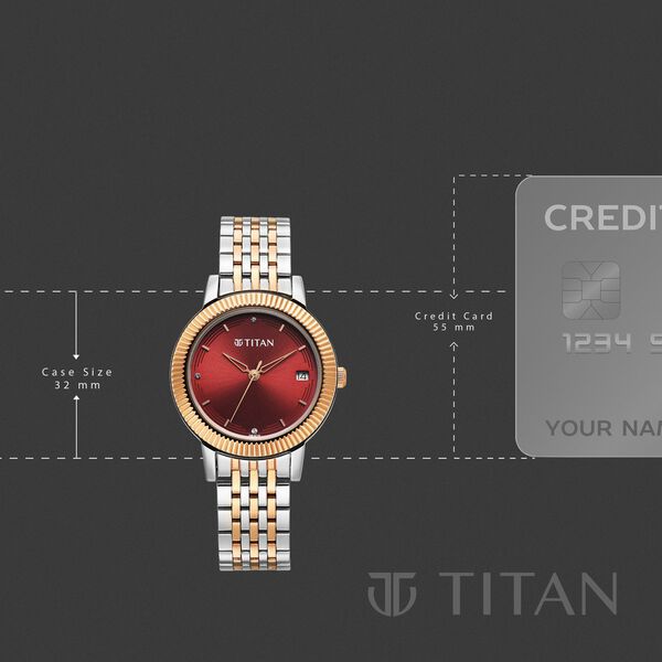 Titan Titan Karishma Quartz Analog Red Dial Two Toned Stainless Steel Strap Watch For Women - image number 3