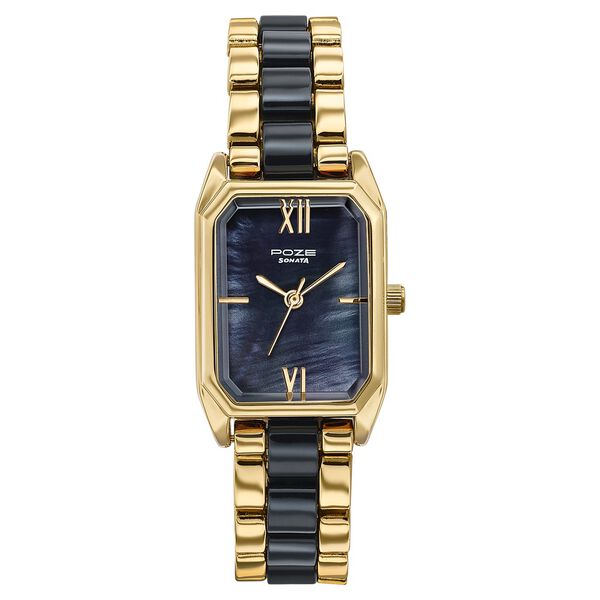 Poze By Sonata Quartz Analog Black Mother Of Pearl Dial Two Toned Metal & Plastic Strap Watch For Women - image number 1