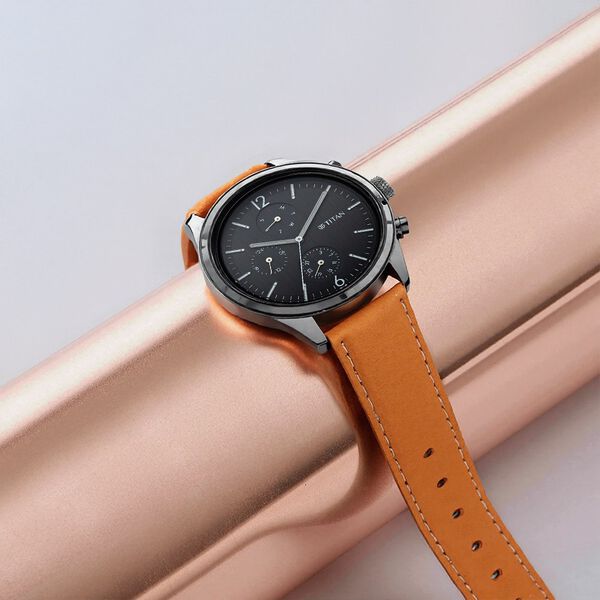 Titan Workwear Multifunction Black Dial Tan Leather Strap Watch For Men